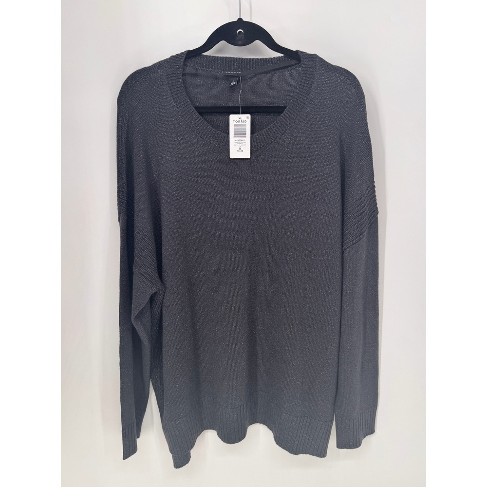 Torrid Crewneck Pullover Women 2X Carbon NWT Metallic Shimmer Relaxed Fit